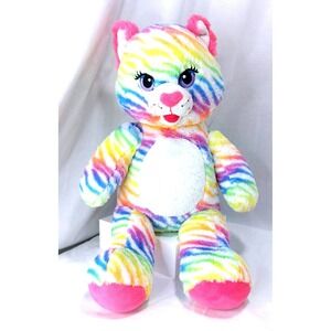 BUILD A BEAR Rainbow Striped‎ KITTY CAT  Plush 16" Stuffed Animal BABW